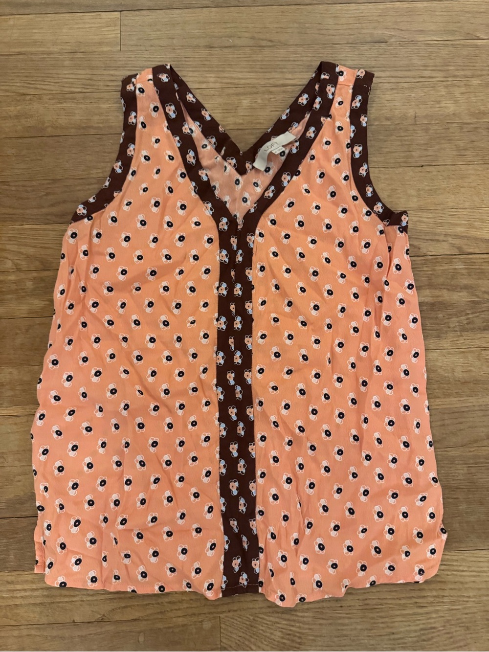 LOFT Women's Peach Brown Floral V-Neck Sleeveless Blouse - Size XS
 b18